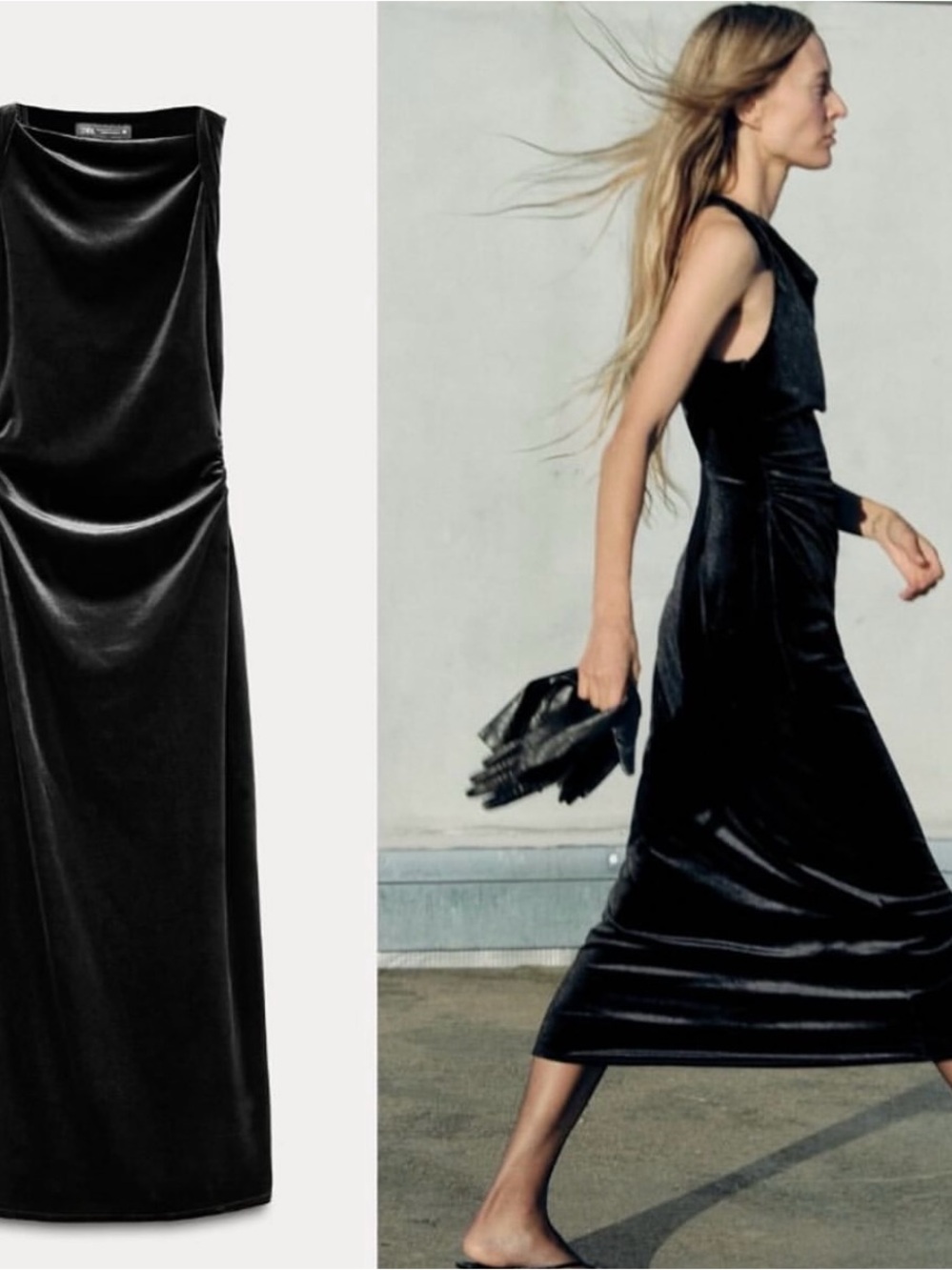 Zara Black Velvet Sleeveless Maxi Dress